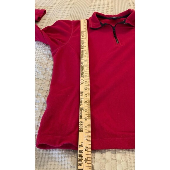 Lands’ End Fleece Jacket Top Sz Medium 10-12 Red 1/4 Zip Casual  Therma Check - Picture 10 of 10